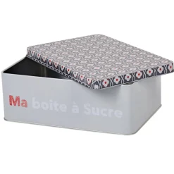 Boîte à sucre rectangulaire grise design carreaux de ciment^Gifi Discount