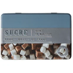 Boîte à sucre rectangulaire en métal décorée bleu gris^Gifi New