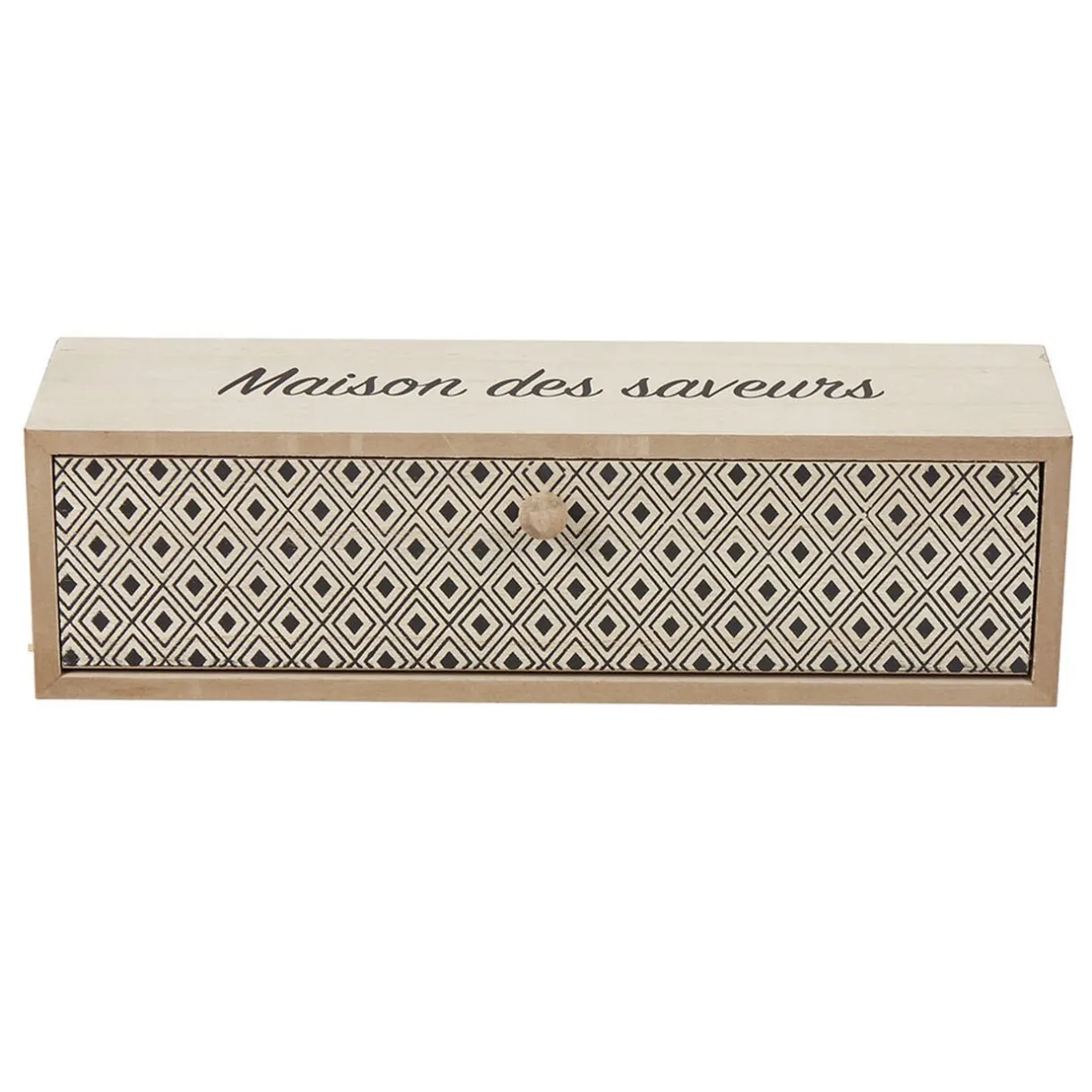 Boîte à thé bois design géométrique naturel et noir^Gifi Sale