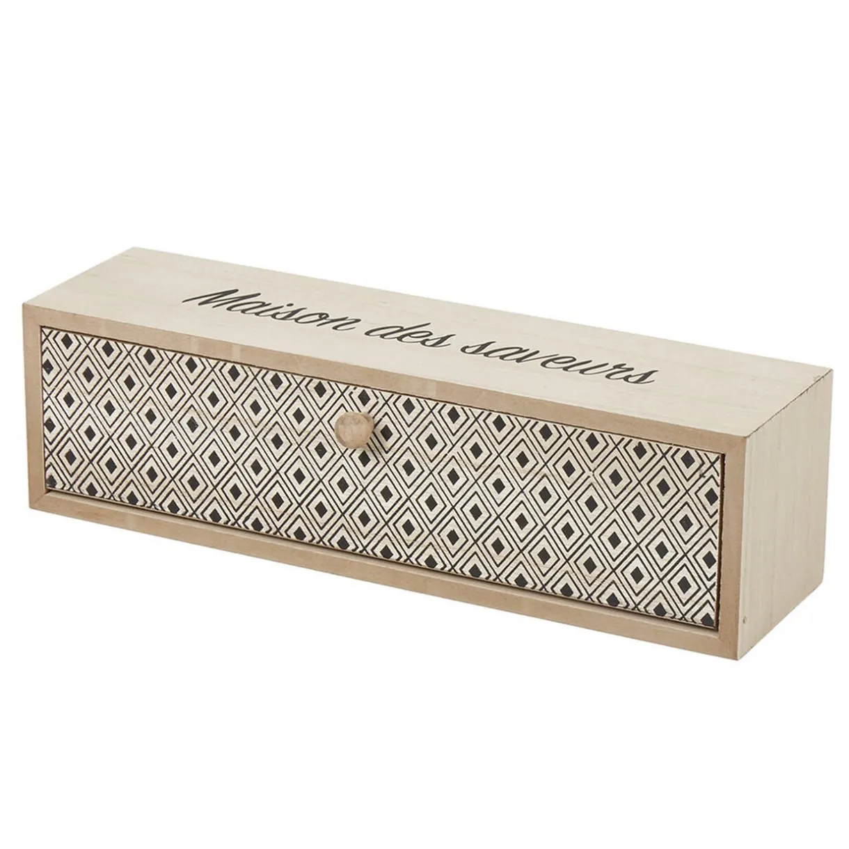 Boîte à thé bois design géométrique naturel et noir^Gifi Sale