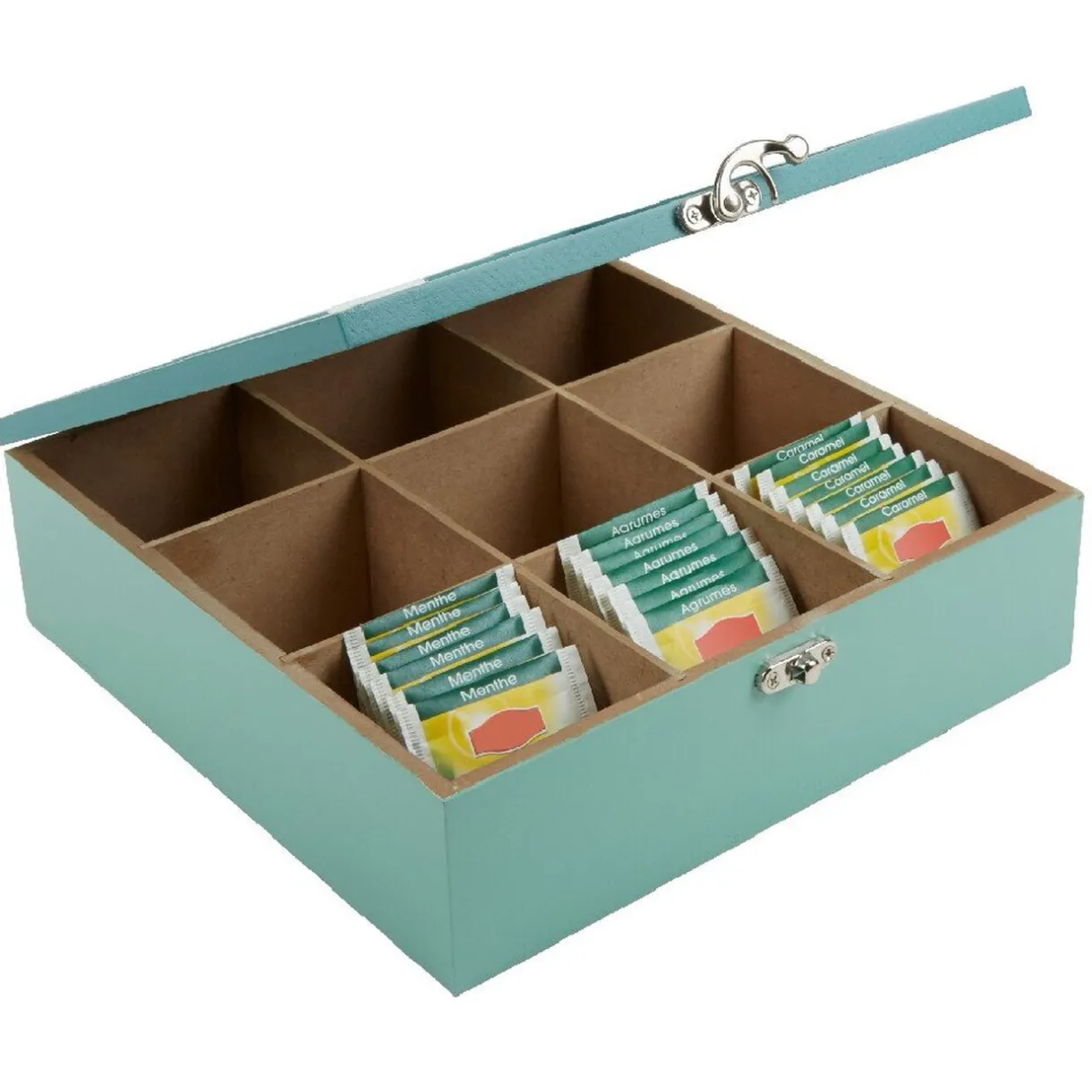 Boîte à thé carrée vert d'eau et décor tropical tea time^Gifi Sale