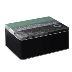 Boîte à thé rectangulaire en métal décorée verte^Gifi Sale