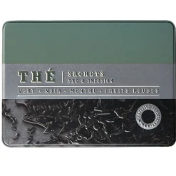 Boîte à thé rectangulaire en métal décorée verte^Gifi Sale