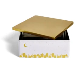 Boîte alimentaire carré en fer décor doré 26x26xH10cm^Gifi Discount