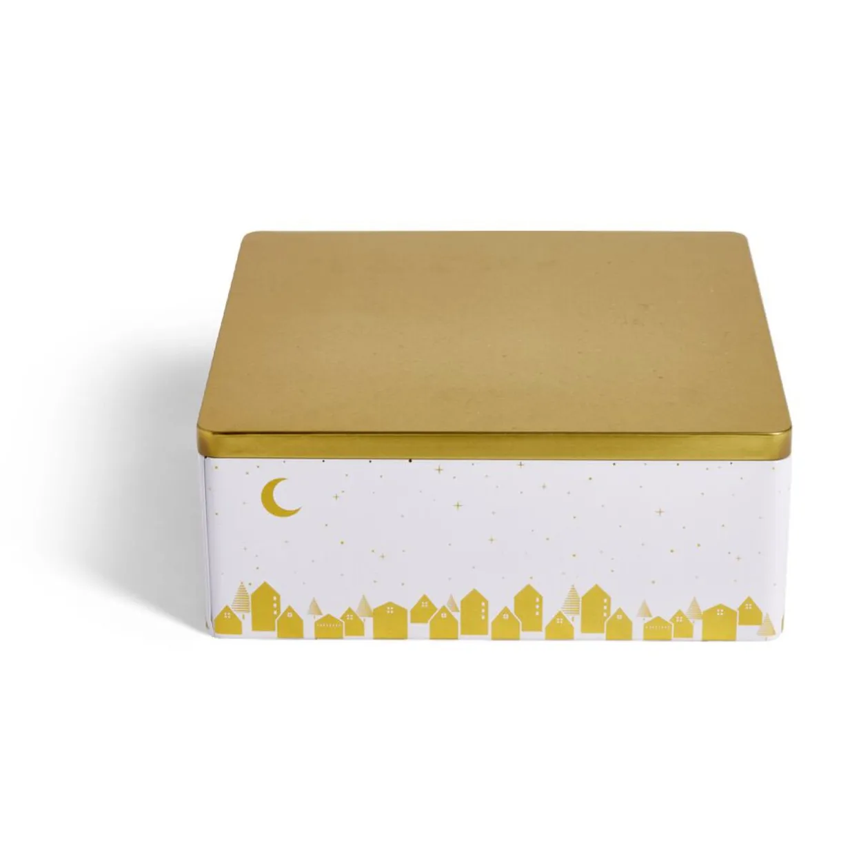 Boîte alimentaire carré en fer décor doré 26x26xH10cm^Gifi Discount