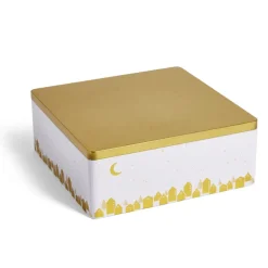 Boîte alimentaire carré en fer décor doré 26x26xH10cm^Gifi Discount