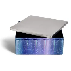 Boîte alimentaire carré en fer décor bleu et argenté 26x26xH10cm^Gifi Online