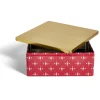Boîte alimentaire carrée motif Noël métal rouge et dorée 26x26xH10cm^Gifi Online