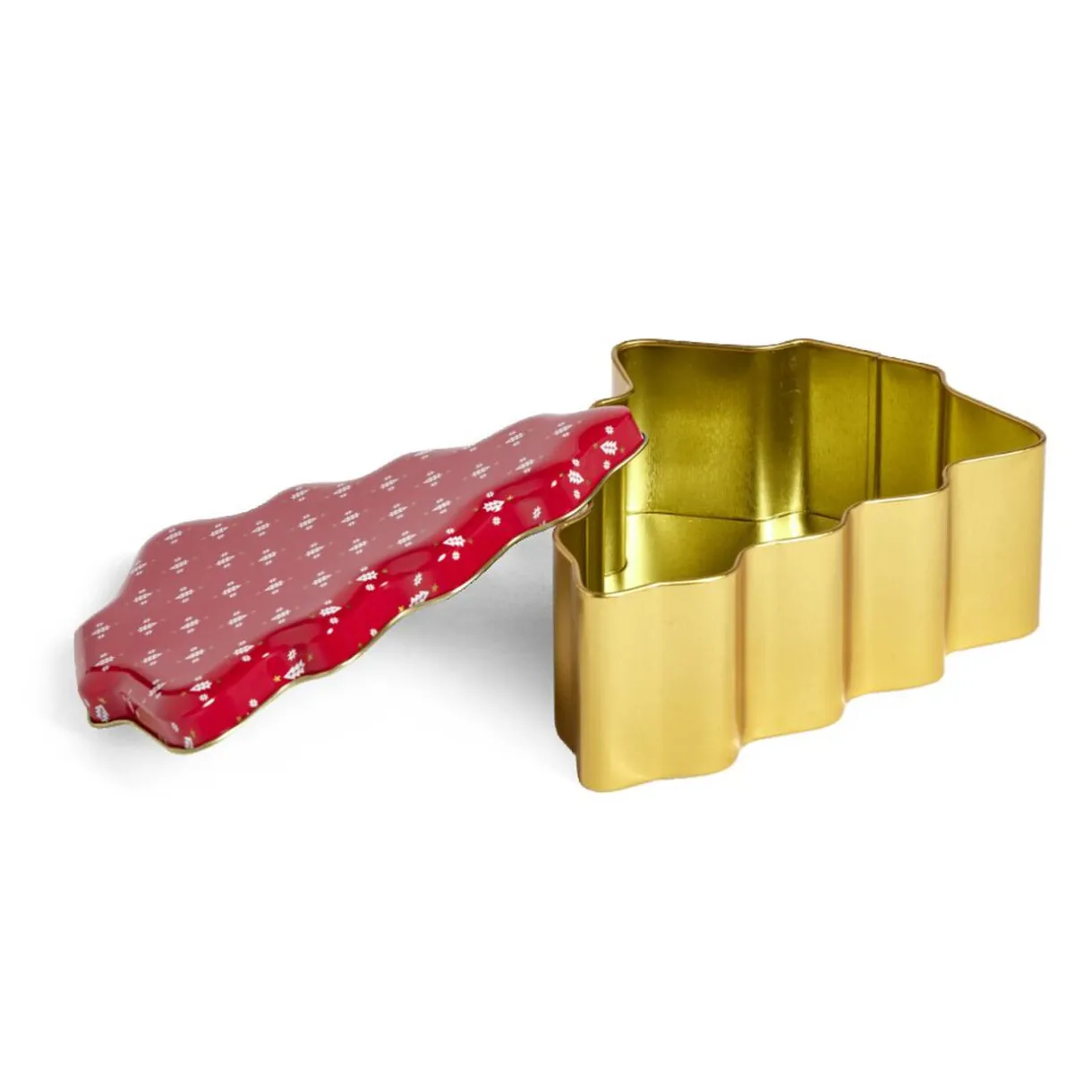 Boîte alimentaire Noël forme sapin métal rouge et doré 18x14,5xH6,5cm^Gifi Online