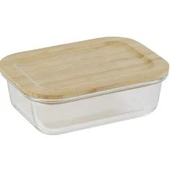 Boîte alimentaire verre avec couvercle bambou^Gifi New