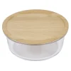 Boîte de conservation ronde en verre avec couvercle en bambou 850 ml^Gifi Discount
