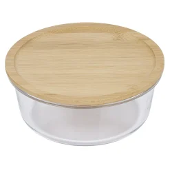 Boîte de conservation ronde en verre avec couvercle en bambou 850 ml^Gifi Discount