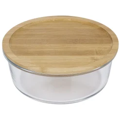 Boîte de conservation ronde en verre avec couvercle en bambou 1,2L^Gifi Clearance