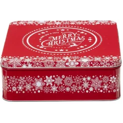 Boîte de Noël carré vintage métal Merry Christmas rouge^Gifi