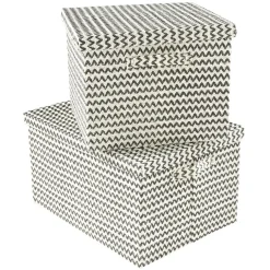 Entretien Du Linge|Gifi Boîte de rangement carrée décor zig zag noir blanc