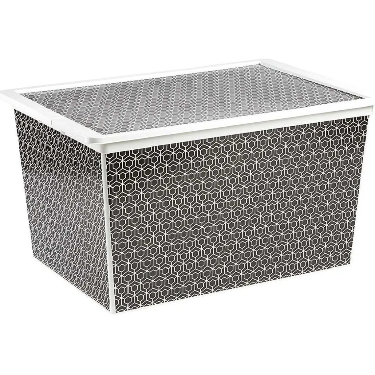 Entretien Du Linge|Gifi Boîte de rangement en plastique motif graphique noir blanc 50L