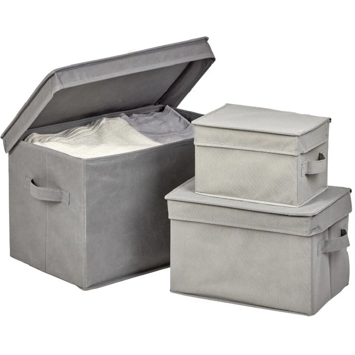 Entretien Du Linge|Gifi Boîte de rangement grise avec couvercle x3