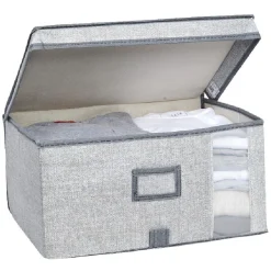 Rangement|Gifi Boîte de rangement grise repliable avec fenêtre