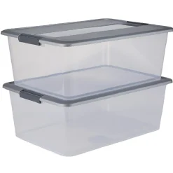 Rangement|Gifi Boîte de rangement Kliker avec couvercle clips gris 35 L x2