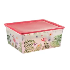 Rangement|Gifi Boîte de rangement motif flamant rose et feuilles 18 L