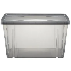 Rangement|Gifi Boîte de rangement noir transparent avec couvercle 54L
