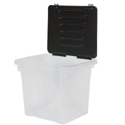 Rangement|Gifi Boîte de rangement transparente à couvercle noir à clips 36 L