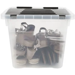 Rangement|Gifi Boîte de rangement transparente à couvercle noir à clips 36 L