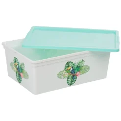 Rangement|Gifi Boîte de rangement transparente et verte motif toucan 11 L