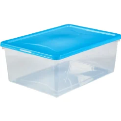 Entretien Du Linge|Gifi Boîte de rangement transparente couvercle bleu 10 L x6