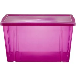 Rangement|Gifi Boîte de rangement violet transparent avec couvercle 54L