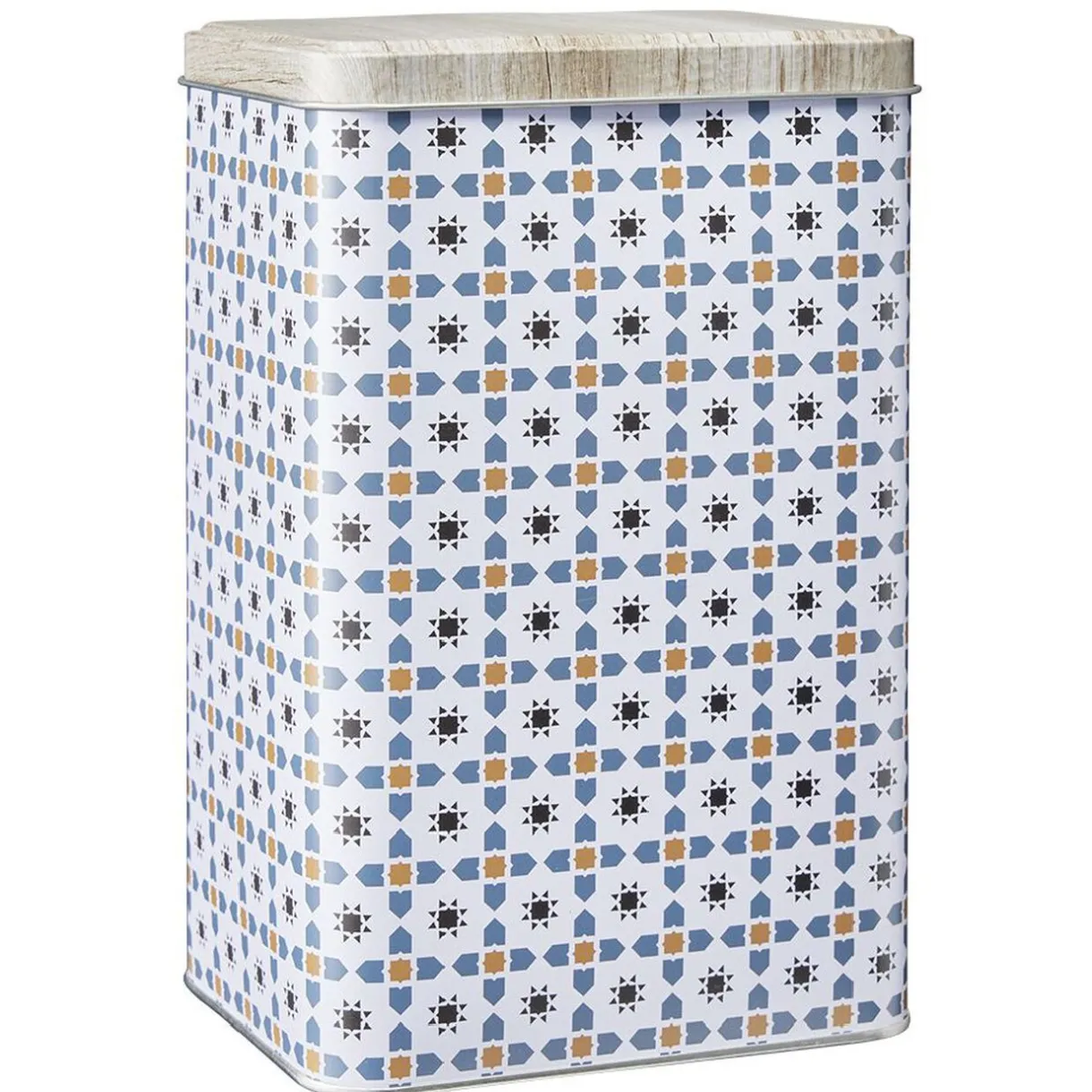 Boîte en métal décor carreau de ciment avec couvercle effet bois^Gifi Sale