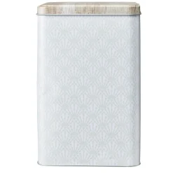 Boîte en métal imprimé gris avec couvercle effet bois^Gifi Discount