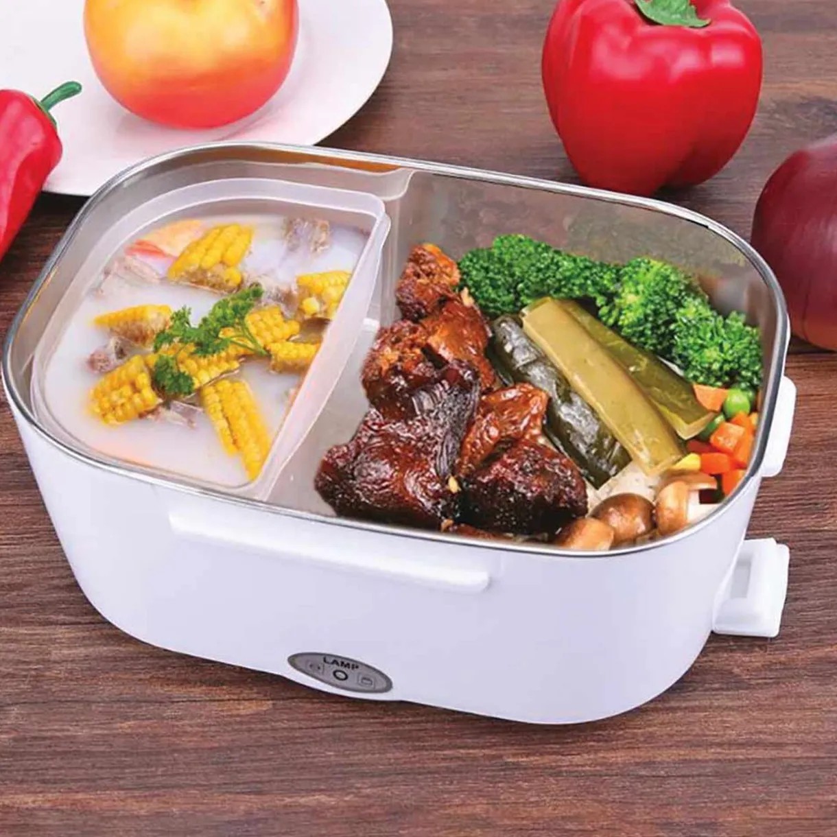 Boîte lunch chauffante 2 compartiments 1 cuillère^Gifi Sale