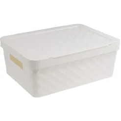 Entretien Du Linge|Gifi Boîte rangement en plastique blanc design relief 11L
