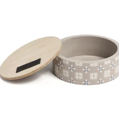 Rangement|Gifi Boîte ronde bois et carreaux de ciment gris et blanc