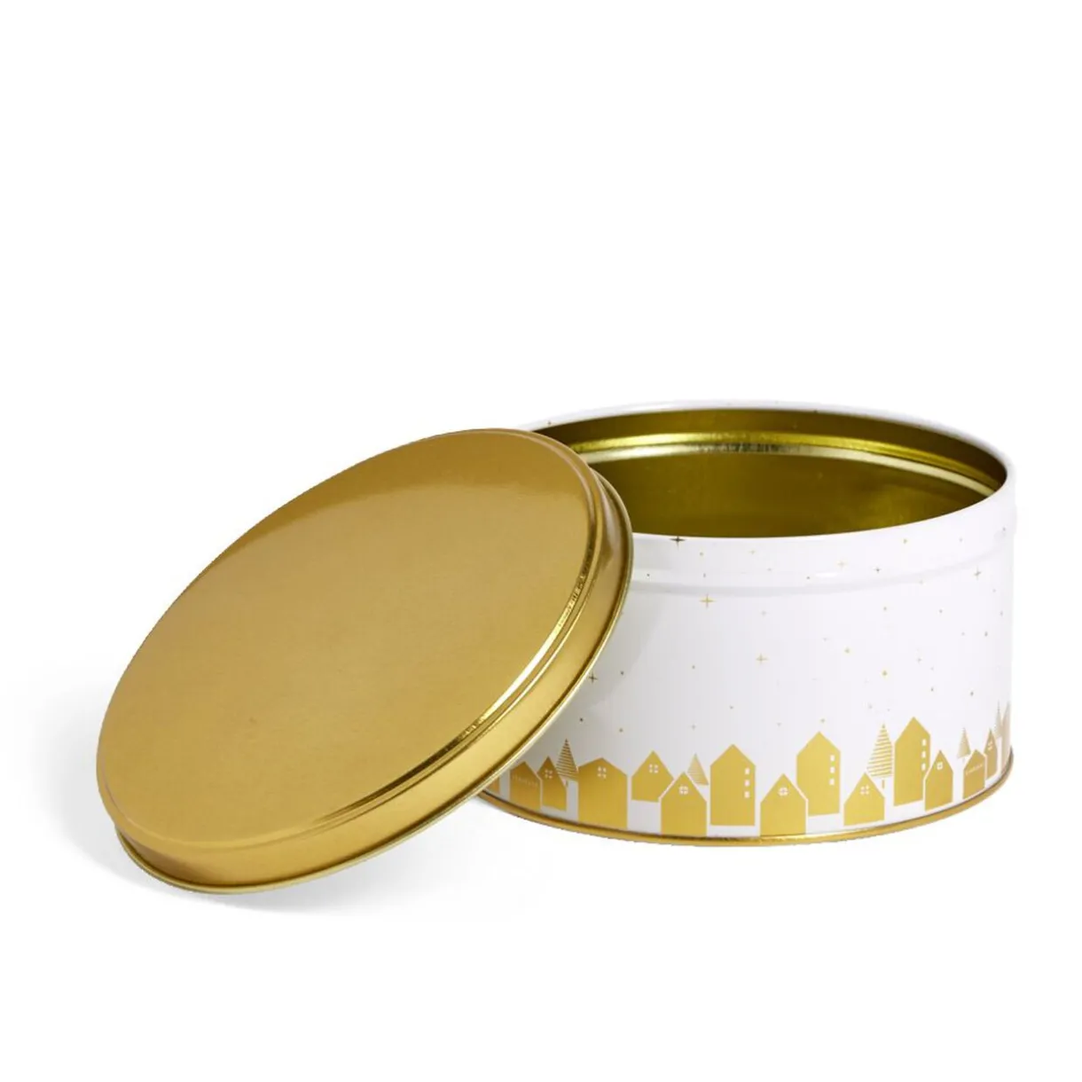 Boîte ronde en métal blanc et doré Ø13,5xH7cm^Gifi Discount