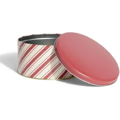 Boîte ronde en métal Ø16,7cm motif rayures beige et rouge^Gifi New