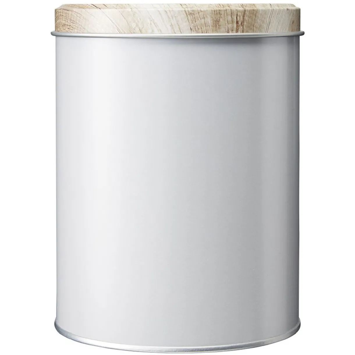 Boîte ronde en métal gris avec couvercle effet bois^Gifi