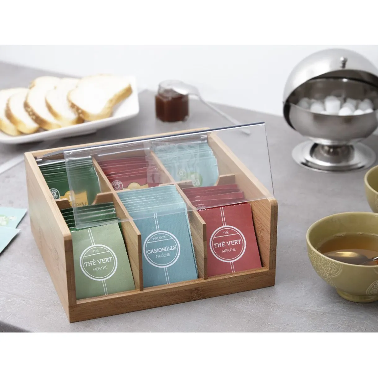 Boîtes à thé en bambou avec couvercle transparent^Gifi Clearance