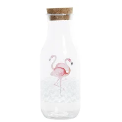 Bouteille transparente motif flamant rose avec bouchon liège^Gifi Sale