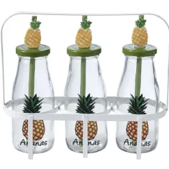 Bouteilles x3 avec pailles design exotique x3 panier métal blanc^Gifi New