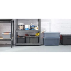 Rangement|Gifi Box de rangement 18 L gris bleu à clips oranges