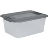 Rangement|Gifi Box de rangement A4 transparente couvercle gris poignées clips 12 L