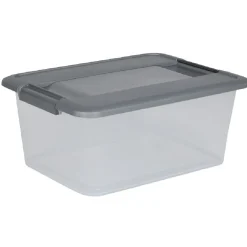 Rangement|Gifi Box de rangement A4 transparente couvercle gris poignées clips 12 L