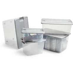 Rangement|Gifi Box de rangement A4 transparente couvercle gris poignées clips 12 L