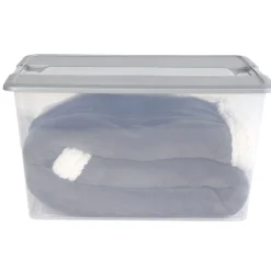 Rangement|Gifi Box de rangement A3 transparente couvercle gris poignées clips 48 L