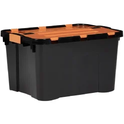 Rangement|Gifi Box de rangement brico noir avec couvercle orange à double ouverture 34L