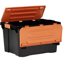 Rangement|Gifi Box de rangement brico noir avec couvercle orange à double ouverture 34L