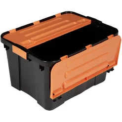 Rangement|Gifi Box de rangement brico noir avec couvercle orange à double ouverture 34L