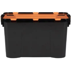 Rangement|Gifi Box de rangement brico noir avec couvercle orange à double ouverture 34L